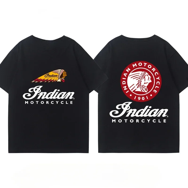 Indian Motorcycle Heavy Locomotive Cruise Bike Riding Suit Club Print Summer Cotton Casual Motorcycle Men's and Women's T-Shirt