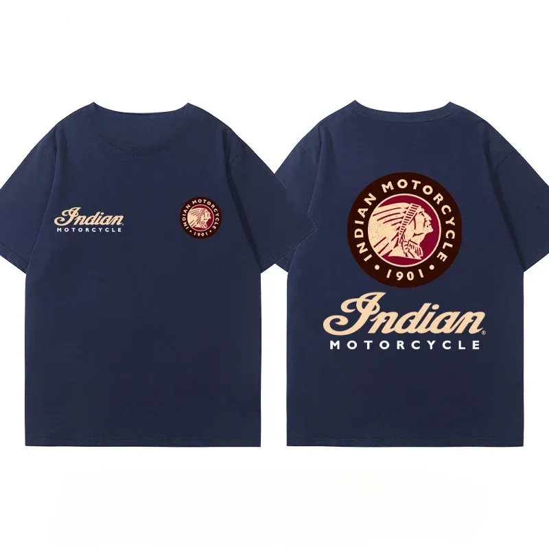 Indian Motorcycle Heavy Locomotive Cruise Bike Riding Suit Club Print Summer Cotton Casual Motorcycle Men's and Women's T-Shirt