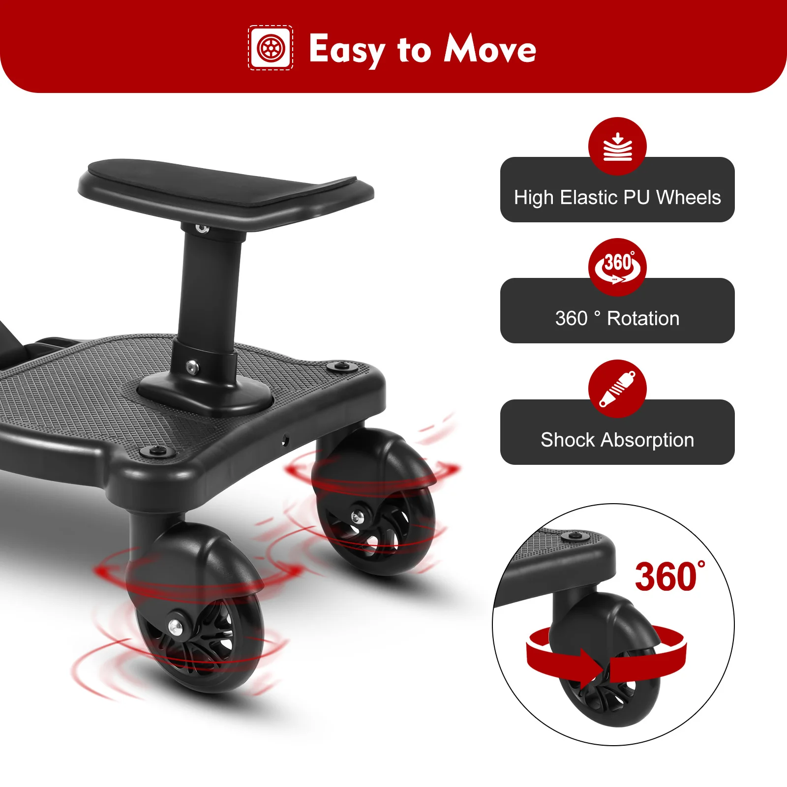 2 in 1 Universal Stroller Board Standing Buggy Board with Detachable Seat Pram Pedal Adapter Pushchair Kids Ride Board Load 25kg