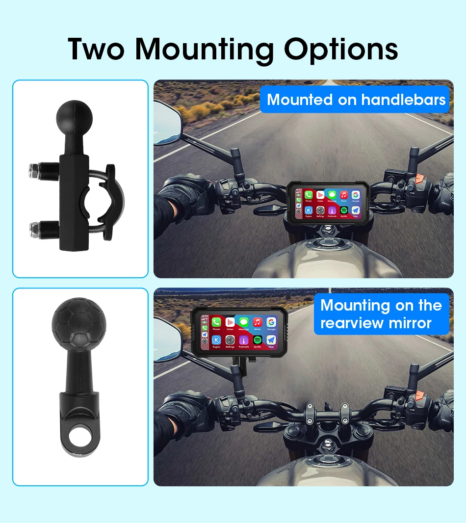 Jansite Portable 6.25" Motorcycle GPS Navigation Wireless Carplay Android Auto DVR Drive Recorder Moto Monitor IPX7 Waterproof