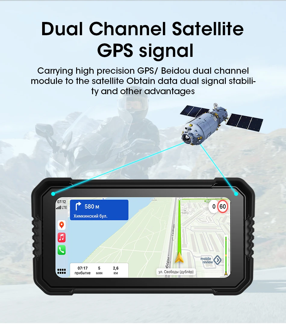 Jansite Portable 6.25" Motorcycle GPS Navigation Wireless Carplay Android Auto DVR Drive Recorder Moto Monitor IPX7 Waterproof