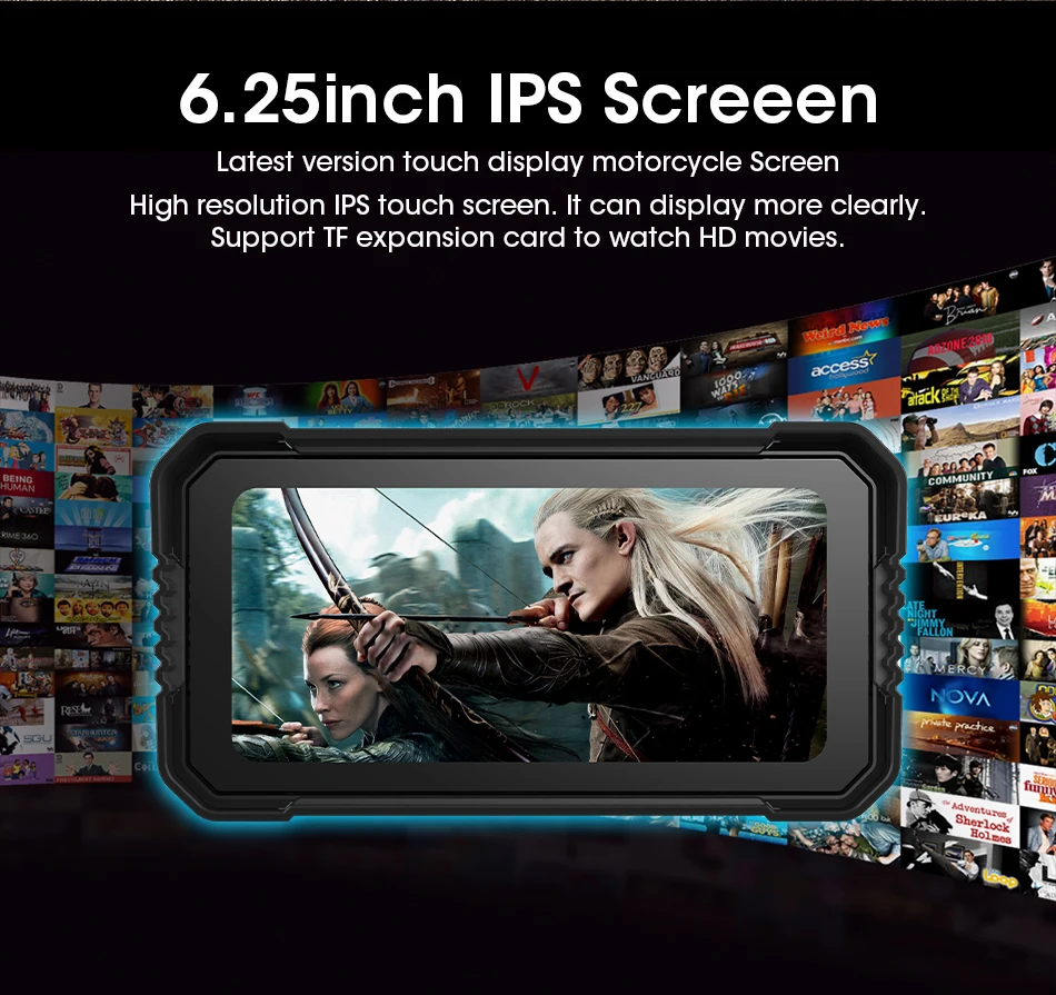 Jansite Portable 6.25" Motorcycle GPS Navigation Wireless Carplay Android Auto DVR Drive Recorder Moto Monitor IPX7 Waterproof