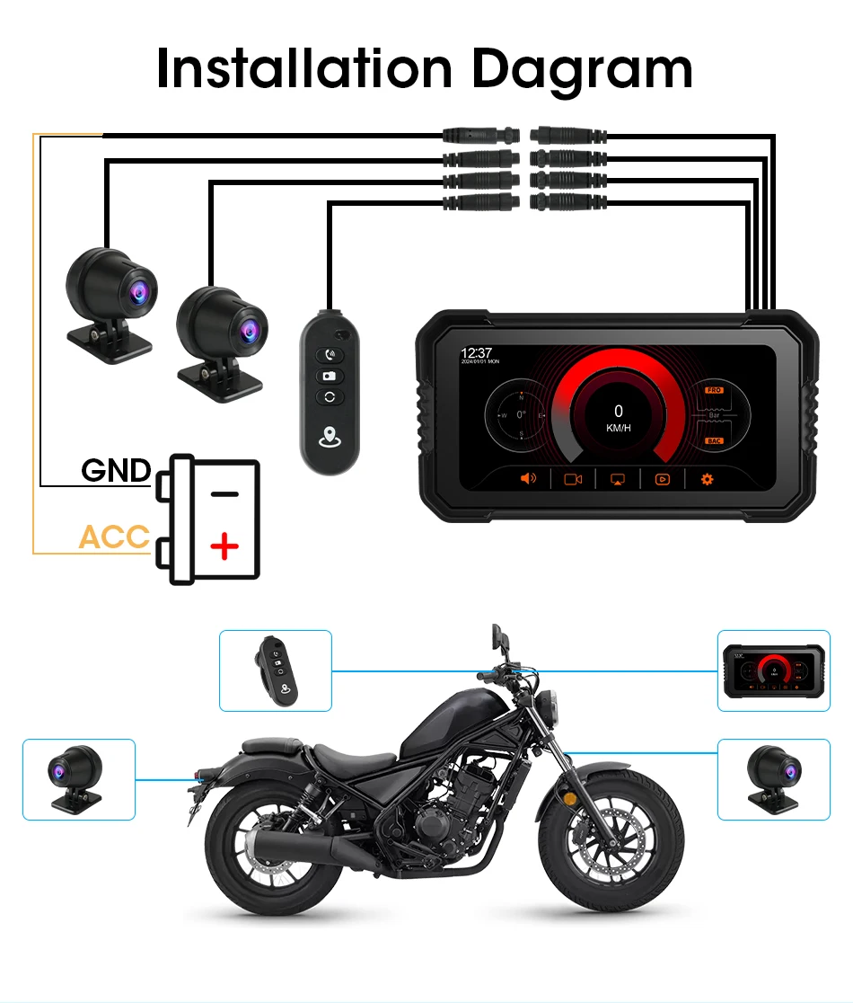 Jansite Portable 6.25" Motorcycle GPS Navigation Wireless Carplay Android Auto DVR Drive Recorder Moto Monitor IPX7 Waterproof