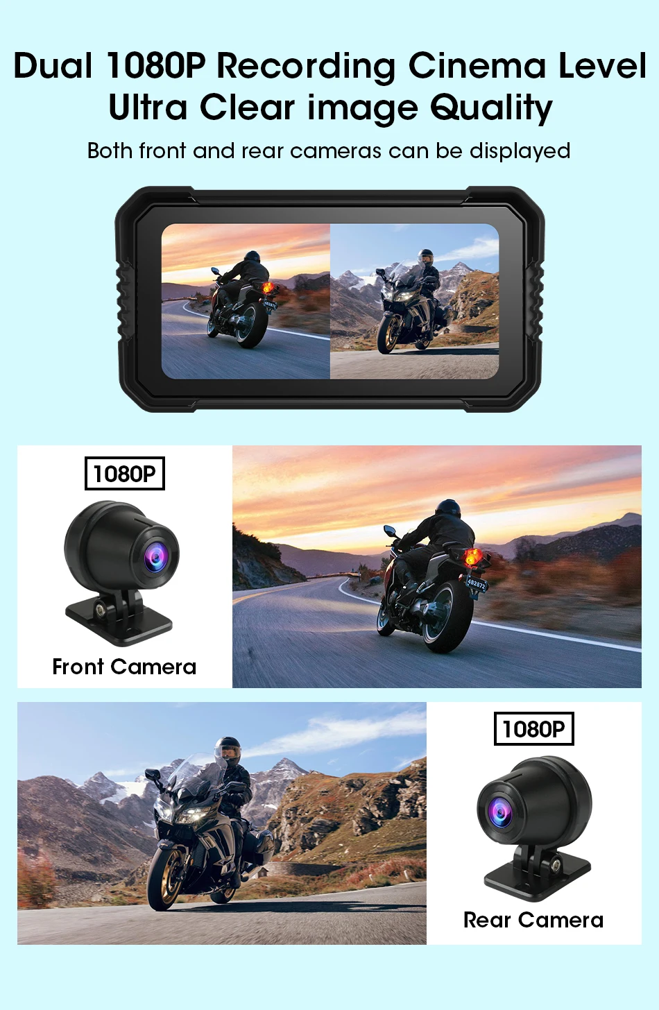 Jansite Portable 6.25" Motorcycle GPS Navigation Wireless Carplay Android Auto DVR Drive Recorder Moto Monitor IPX7 Waterproof