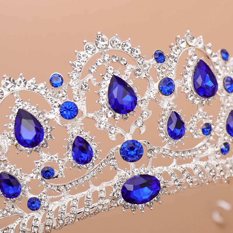 AiliBride Crown Queen tiara Wedding Hair Accessories Blue Crystal Rhinestone Tiaras and Crowns For Bridal Wedding Hair Jewelry