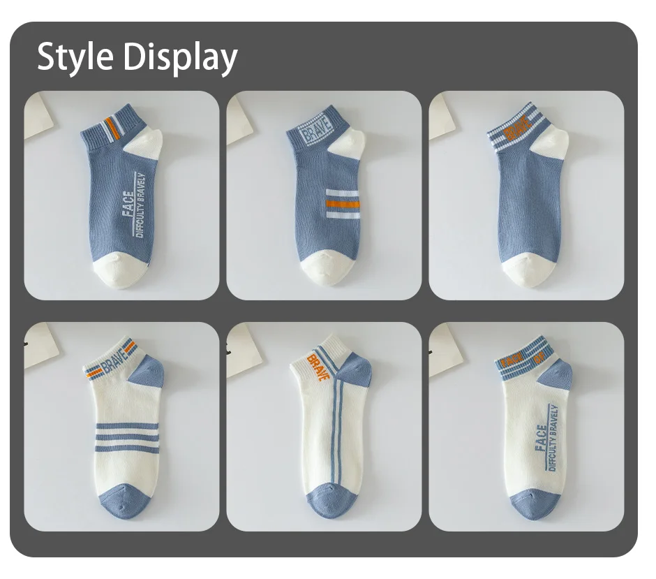 6 Pairs of Men's Spring and Autumn Letter Slogans, Stripes, Fashionable Sports Leisure, College Style, Summer Breathable Socks