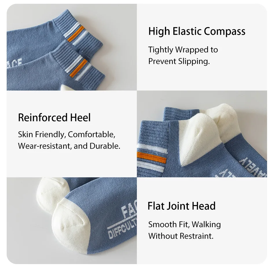6 Pairs of Men's Spring and Autumn Letter Slogans, Stripes, Fashionable Sports Leisure, College Style, Summer Breathable Socks