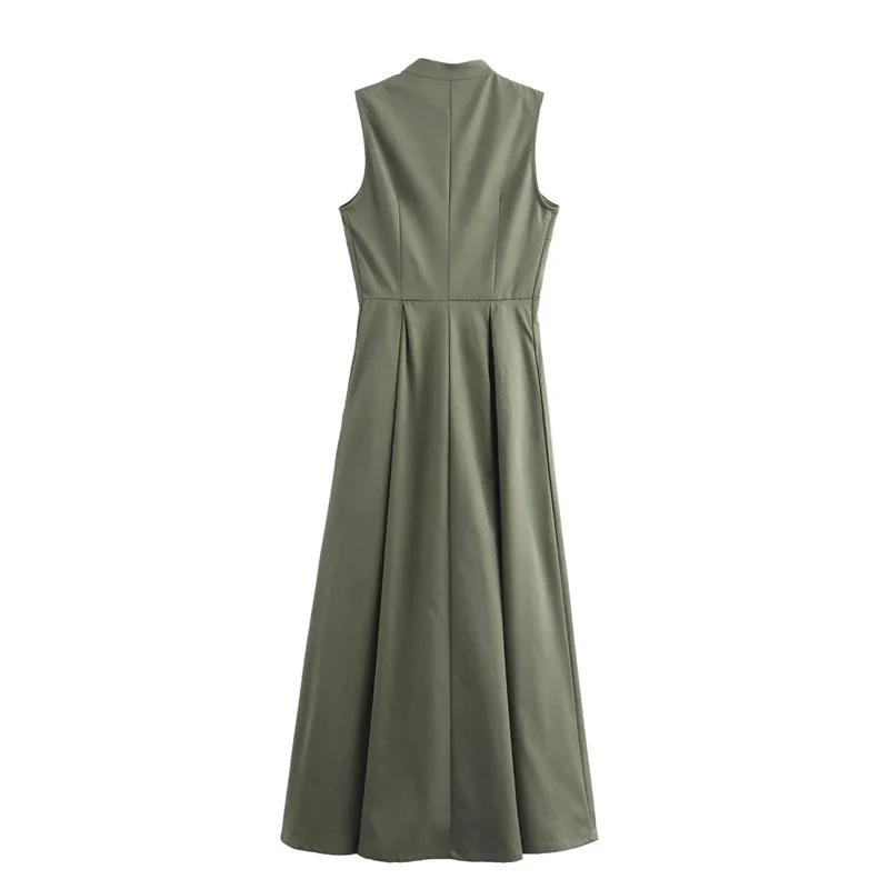 MUJER Zipper Long Dress Woman Pleated Sleeveless Bodycon Dress Summer Elegant Party Dresses For Women 2025 New Midi Dresses
