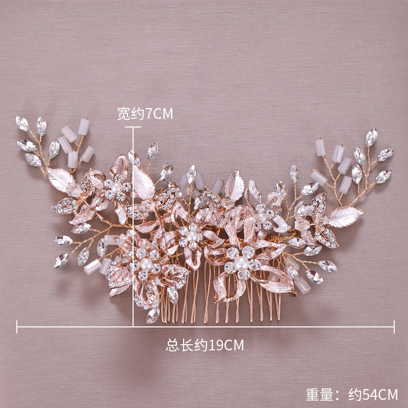 Trendy Rose gold Rhinestone Wedding Hair Combs Hair Accessories for Bridal Crystal Headpiece Hair ornaments Wedding Hair Jewelry