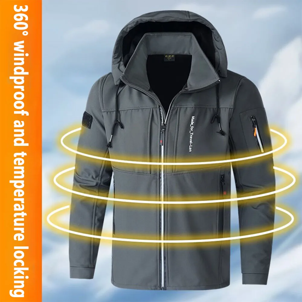 KB Men's Outdoor Jackets Fleece Lining Windbreaker Waterproof Winter Warm Jacket for Men Detachable Hat Men's Coats