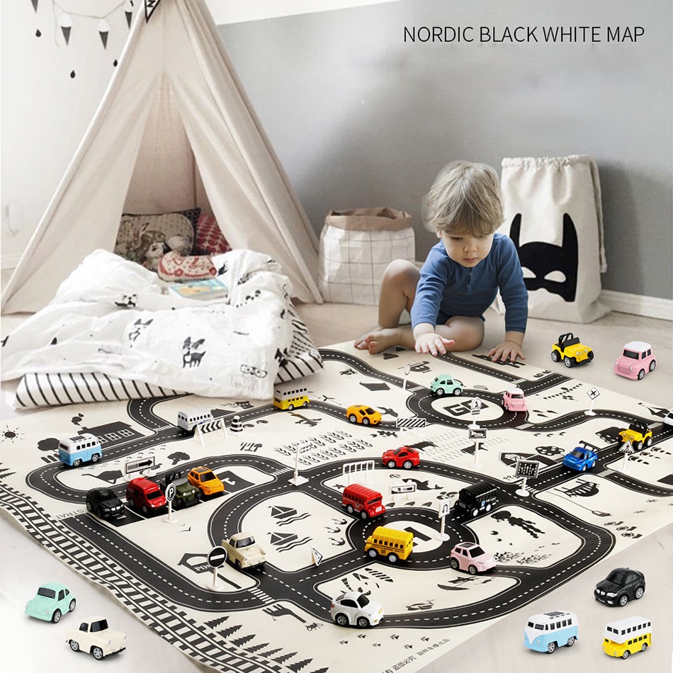 Baby Play Mat Road Map for Kids Cartoon Plastic Thin Traffic Rug Little Boys Girls Toys Playmat Babies Playing Educational Mat