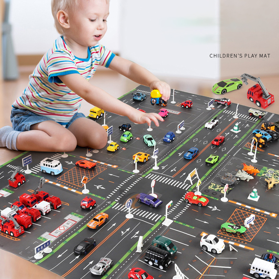 Baby Play Mat Road Map for Kids Cartoon Plastic Thin Traffic Rug Little Boys Girls Toys Playmat Babies Playing Educational Mat