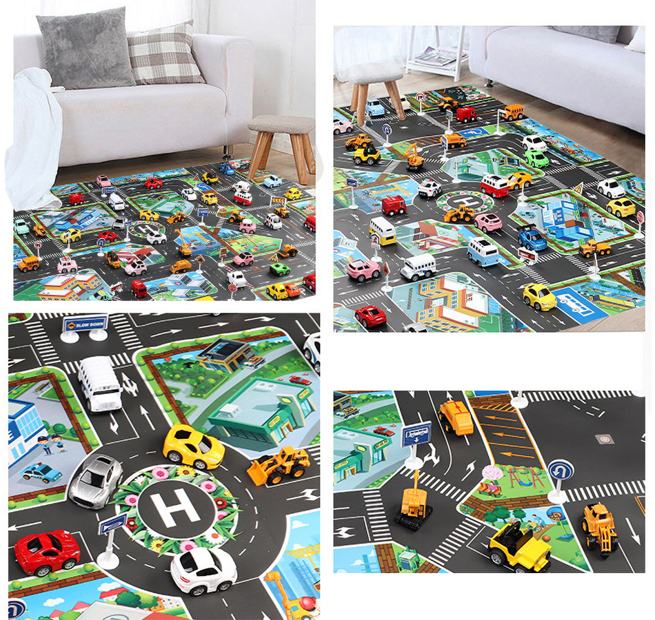 Baby Play Mat Road Map for Kids Cartoon Plastic Thin Traffic Rug Little Boys Girls Toys Playmat Babies Playing Educational Mat
