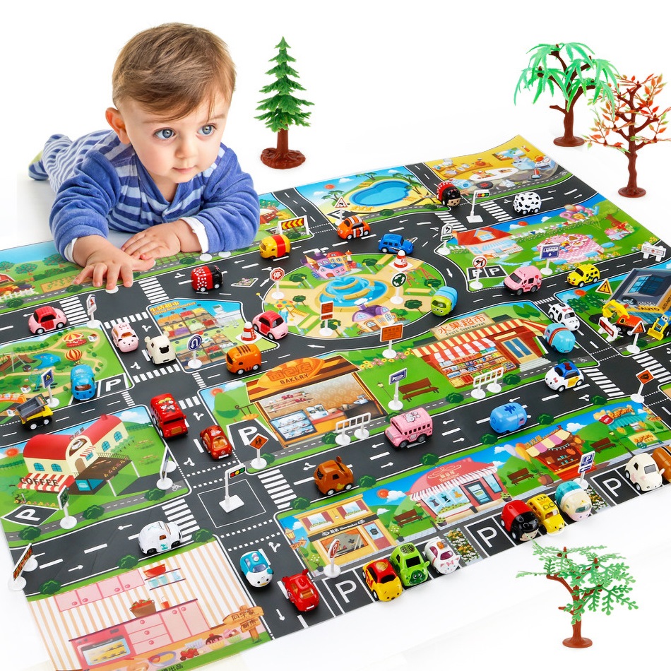Baby Play Mat Road Map for Kids Cartoon Plastic Thin Traffic Rug Little Boys Girls Toys Playmat Babies Playing Educational Mat