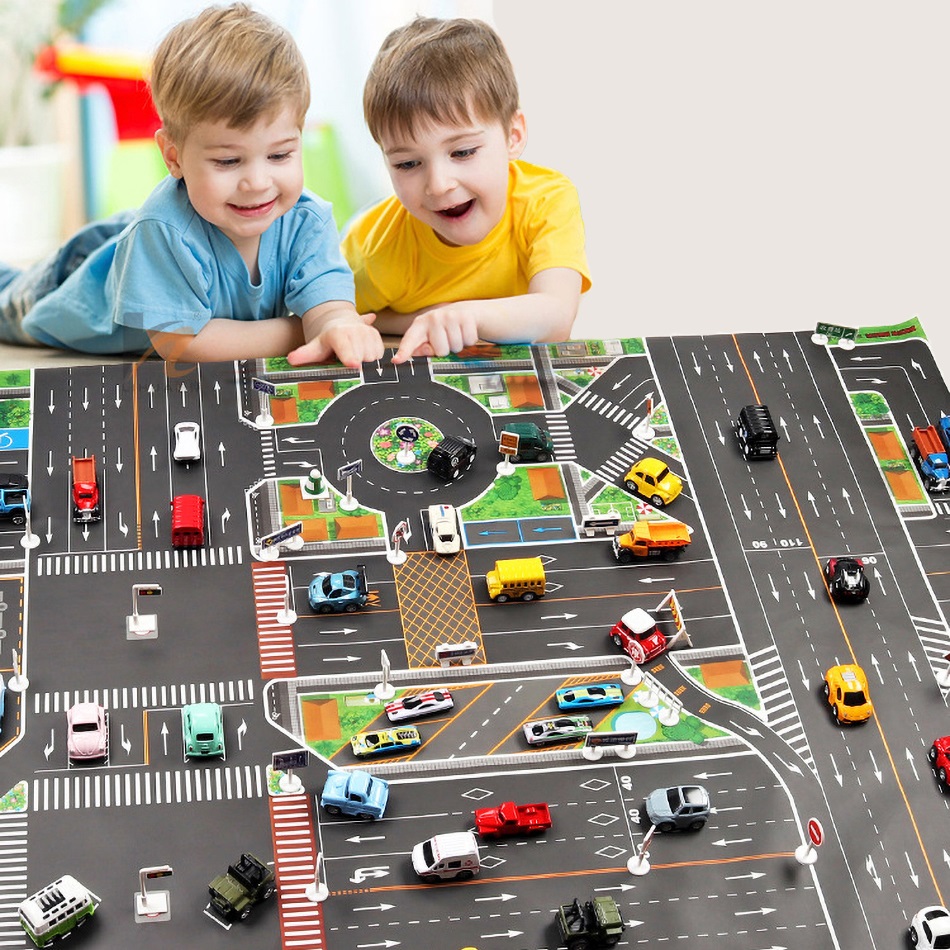 Baby Play Mat Road Map for Kids Cartoon Plastic Thin Traffic Rug Little Boys Girls Toys Playmat Babies Playing Educational Mat