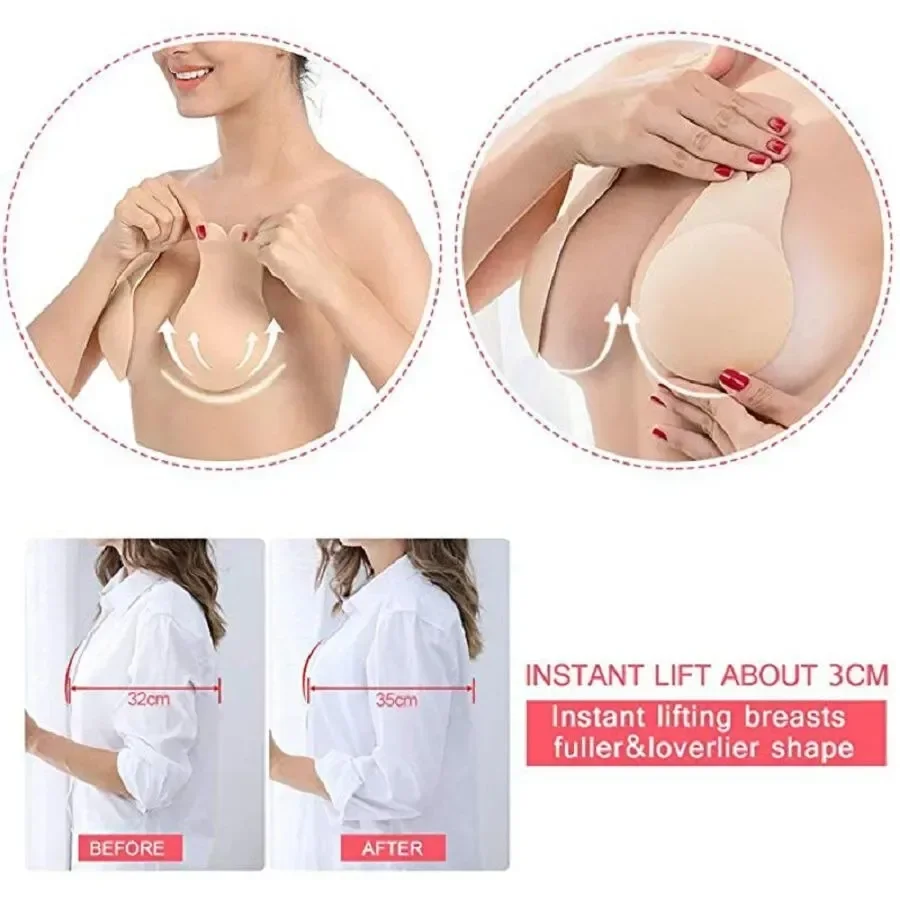 Women push up bras self adhesive silicone strapless invisible bra reusable sticky breast lift tape rabbit nipple cover bra pads