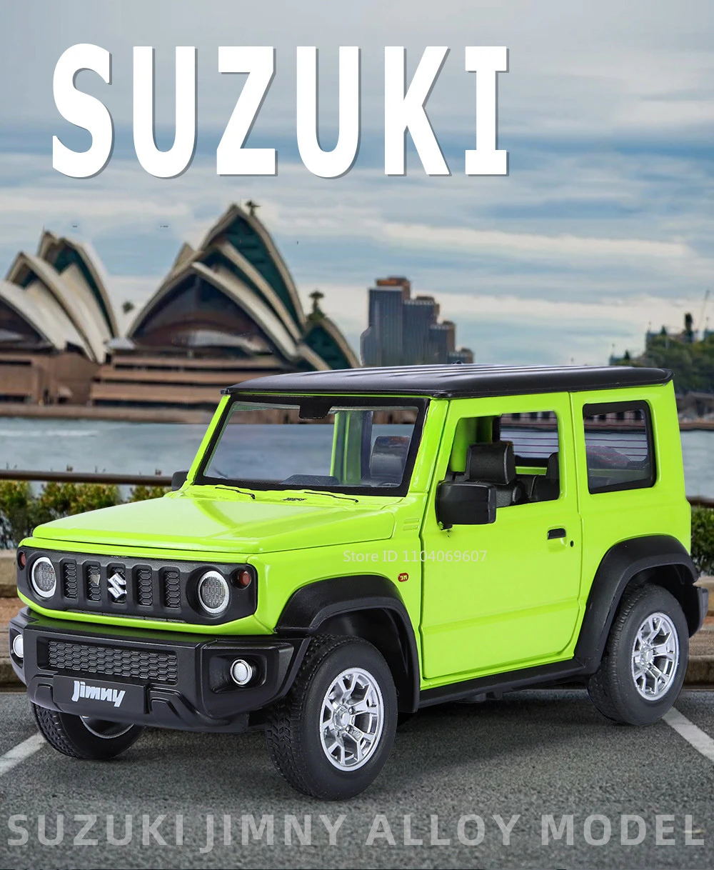 1:24 Suzuki Jimny Car Model Toys Alloy Diecast SUV 4 Doors Opened Pull Back Sound Light Shock Absorption Ornament Vehicles Gifts