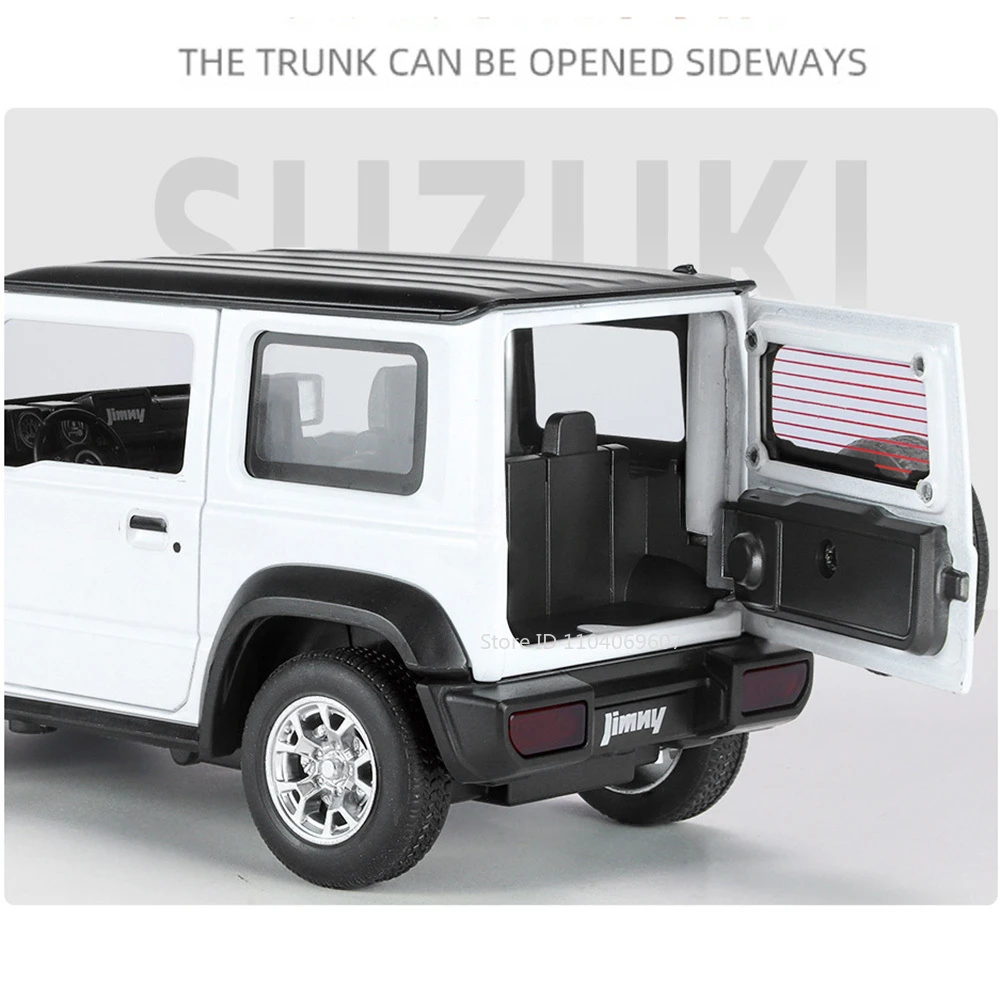 1:24 Suzuki Jimny Car Model Toys Alloy Diecast SUV 4 Doors Opened Pull Back Sound Light Shock Absorption Ornament Vehicles Gifts