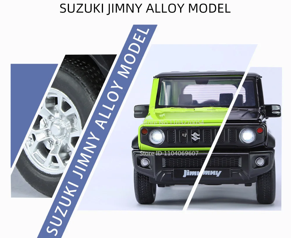 1:24 Suzuki Jimny Car Model Toys Alloy Diecast SUV 4 Doors Opened Pull Back Sound Light Shock Absorption Ornament Vehicles Gifts