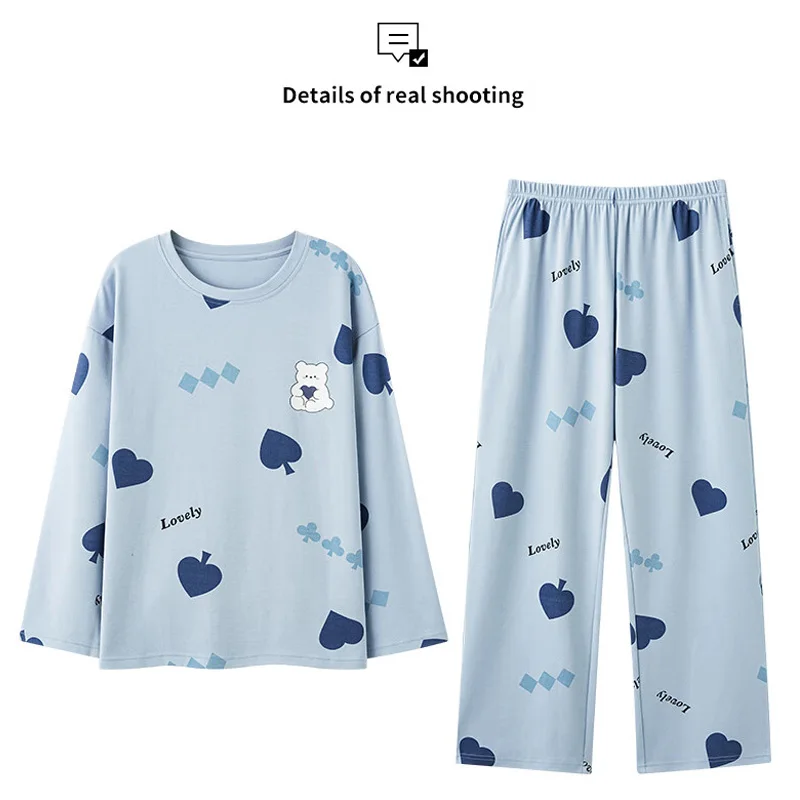 2Pcs/set Women's Pajamas Spring and Autumn Long-Sleeved Trousers Cartoon Cute Can Be Worn Outside Leisure and Comfortable Studen