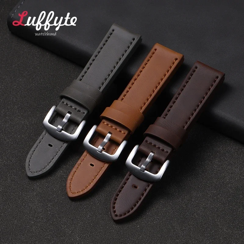 Vintage Leather Watch Strap 18mm 20mm 22mm 24mm Universal Bracelet Business Black Brown Grey Watchband Belt Accessories