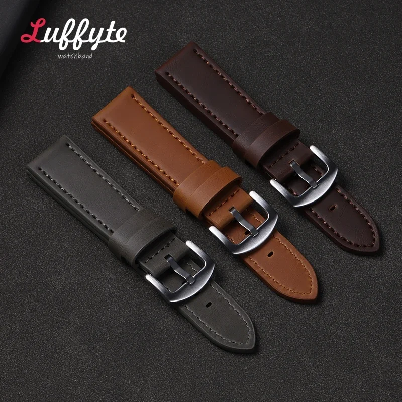 Vintage Leather Watch Strap 18mm 20mm 22mm 24mm Universal Bracelet Business Black Brown Grey Watchband Belt Accessories