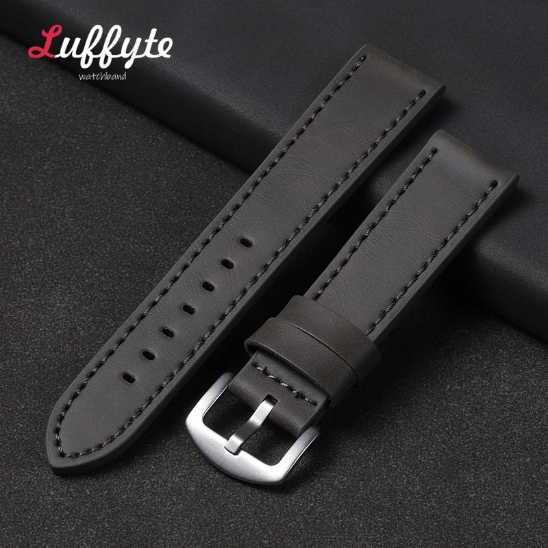Vintage Leather Watch Strap 18mm 20mm 22mm 24mm Universal Bracelet Business Black Brown Grey Watchband Belt Accessories