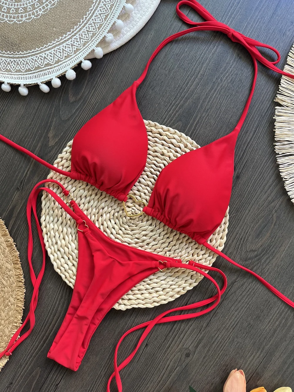 RUOTONSEPT Sexy Halter Solid color Bikini Set Women's Swimsuit Two-piece Triangle Thong Swimwear Bathing Suit Brazilian Biquinis