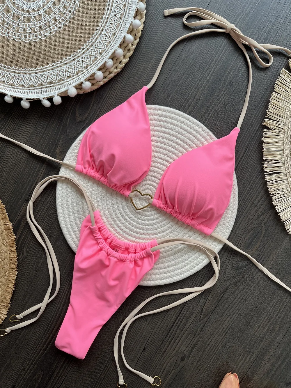 RUOTONSEPT Sexy Halter Solid color Bikini Set Women's Swimsuit Two-piece Triangle Thong Swimwear Bathing Suit Brazilian Biquinis