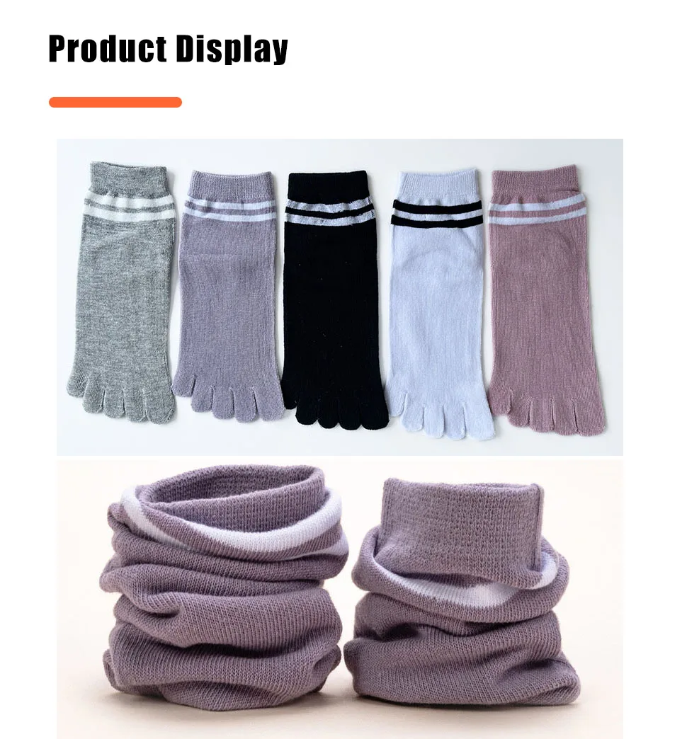 1/5 Pairs Five Finger Socks Women Girl Striped Cotton Solid Sweat-Absorbing Soft Endurable Toe Short Socks Student 4 Seasons