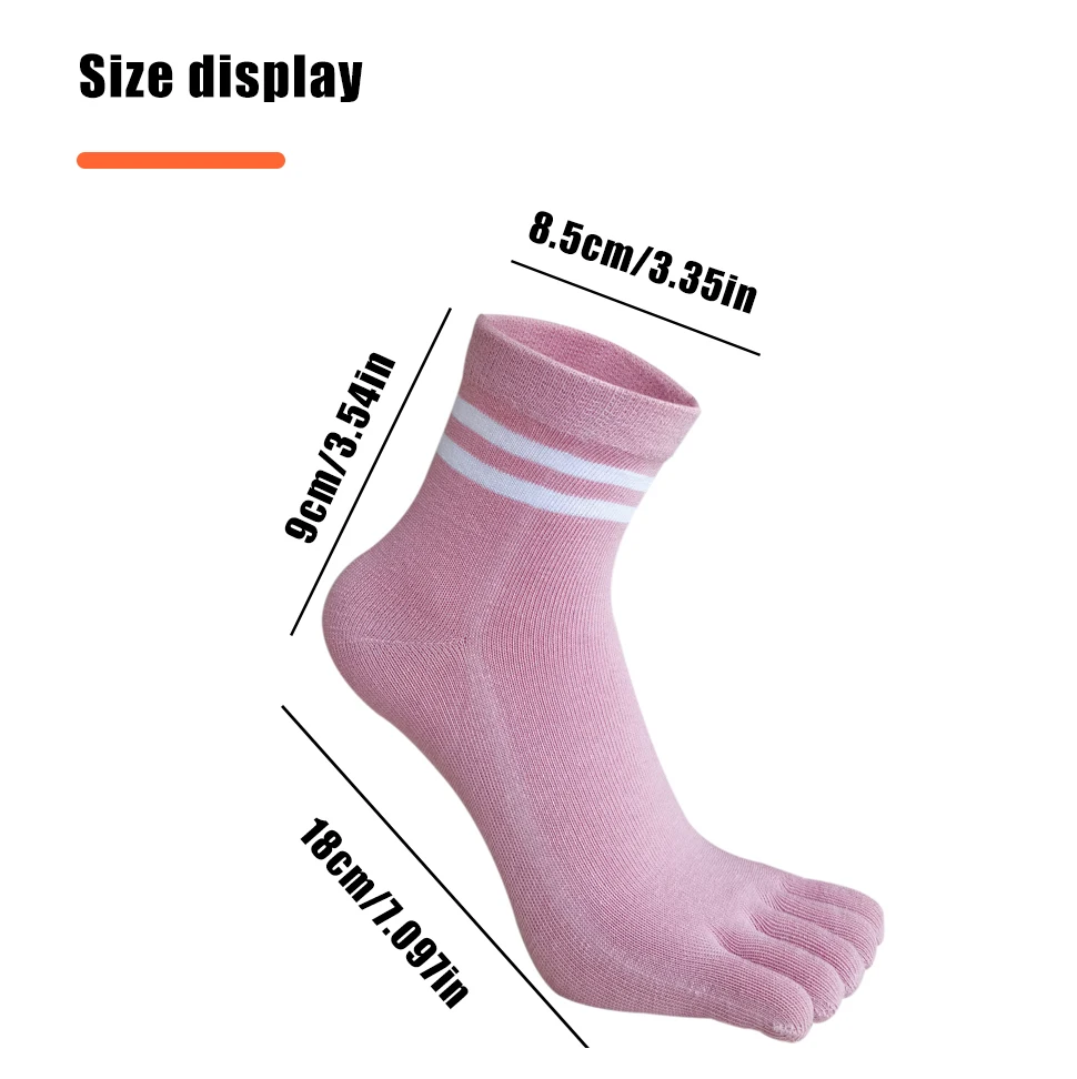 1/5 Pairs Five Finger Socks Women Girl Striped Cotton Solid Sweat-Absorbing Soft Endurable Toe Short Socks Student 4 Seasons