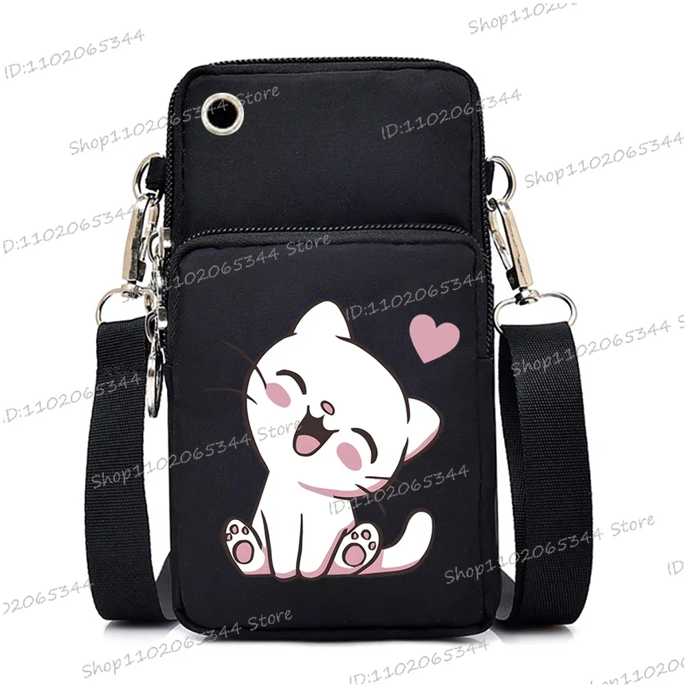 2024 Zipper Small Crossbody Bags Cartoon Anime Cat Women's Shoulder Purses and Handbags Girls Fashion Animal Mobile Phone Bag