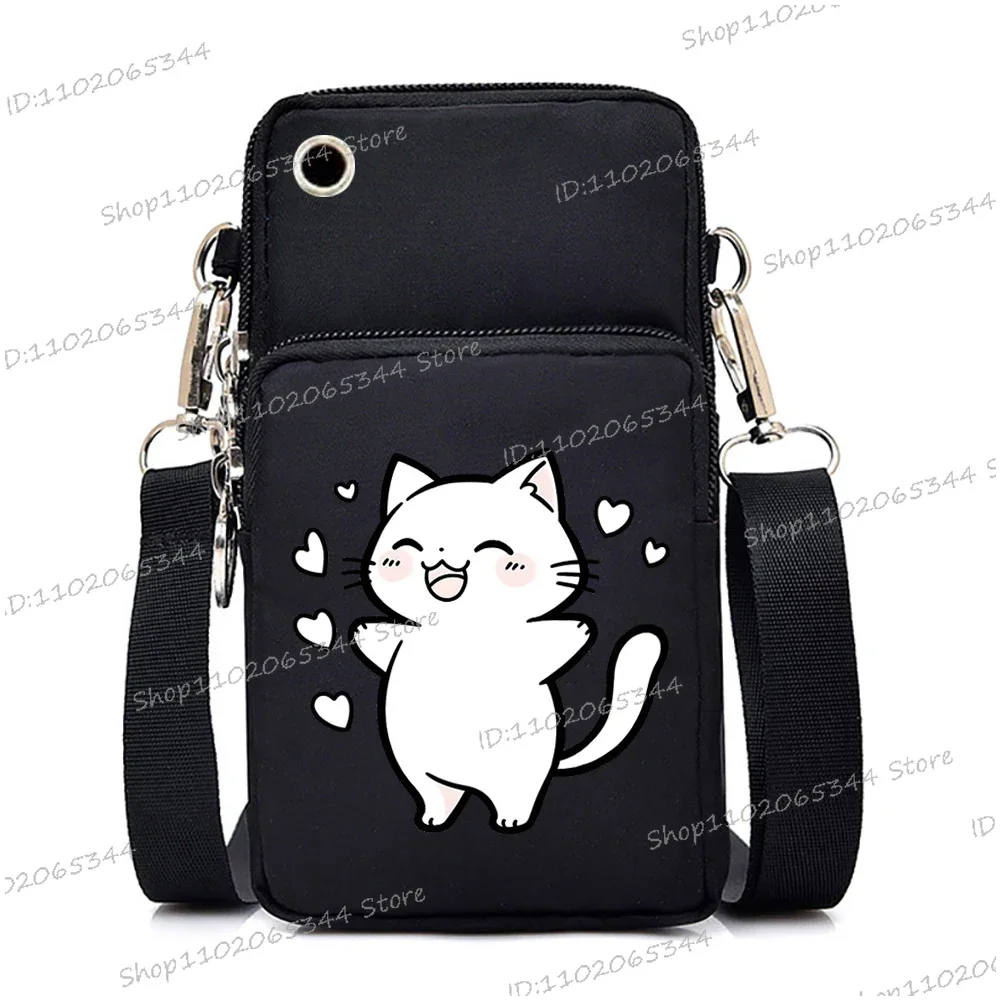 2024 Zipper Small Crossbody Bags Cartoon Anime Cat Women's Shoulder Purses and Handbags Girls Fashion Animal Mobile Phone Bag