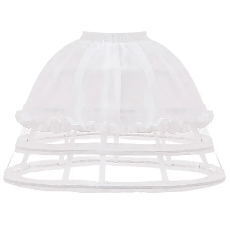 Womens Lolita Hollow Out Birdcage Petticoat 4 Hoops Pleated Ruffles Underskirt