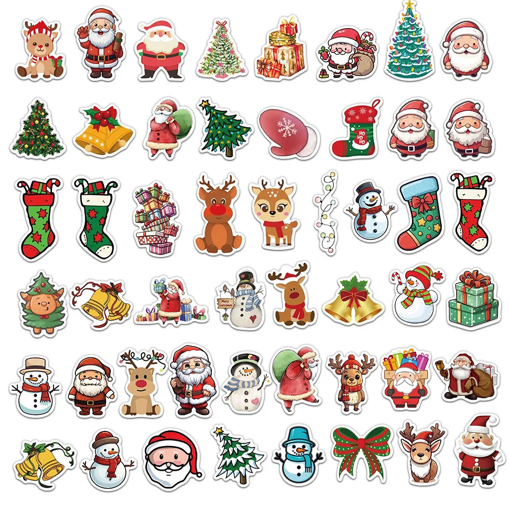 50PCS Christmas Stickers Snowman Santa Claus Exquisite Handheld Account Material Phone Case Laptop Luggage Bottle Waterproof
