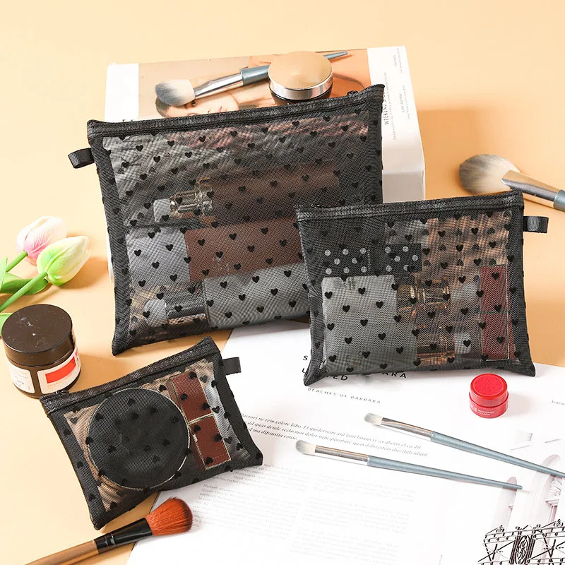 1PCS Mini Transparent Heart Makeup Bag Women Portable Lipsticks Cosmetic Storage Pouch Ins Clear Ctue Small Make Up BagS