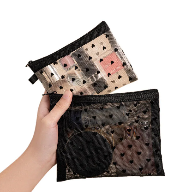1PCS Mini Transparent Heart Makeup Bag Women Portable Lipsticks Cosmetic Storage Pouch Ins Clear Ctue Small Make Up BagS