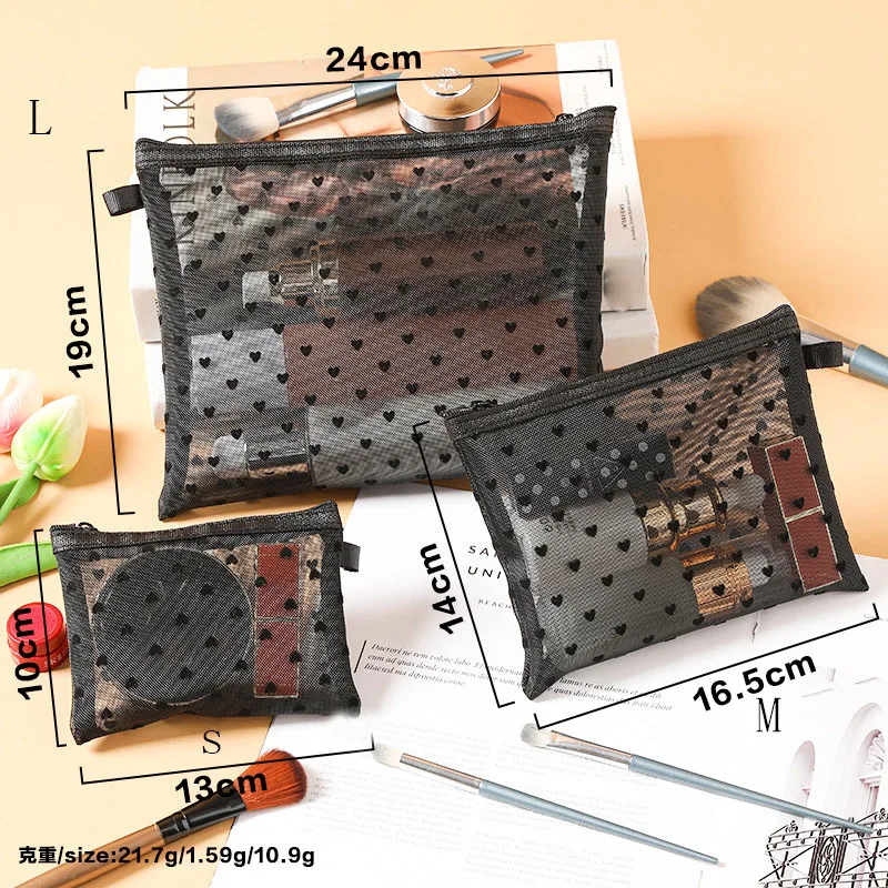 1PCS Mini Transparent Heart Makeup Bag Women Portable Lipsticks Cosmetic Storage Pouch Ins Clear Ctue Small Make Up BagS