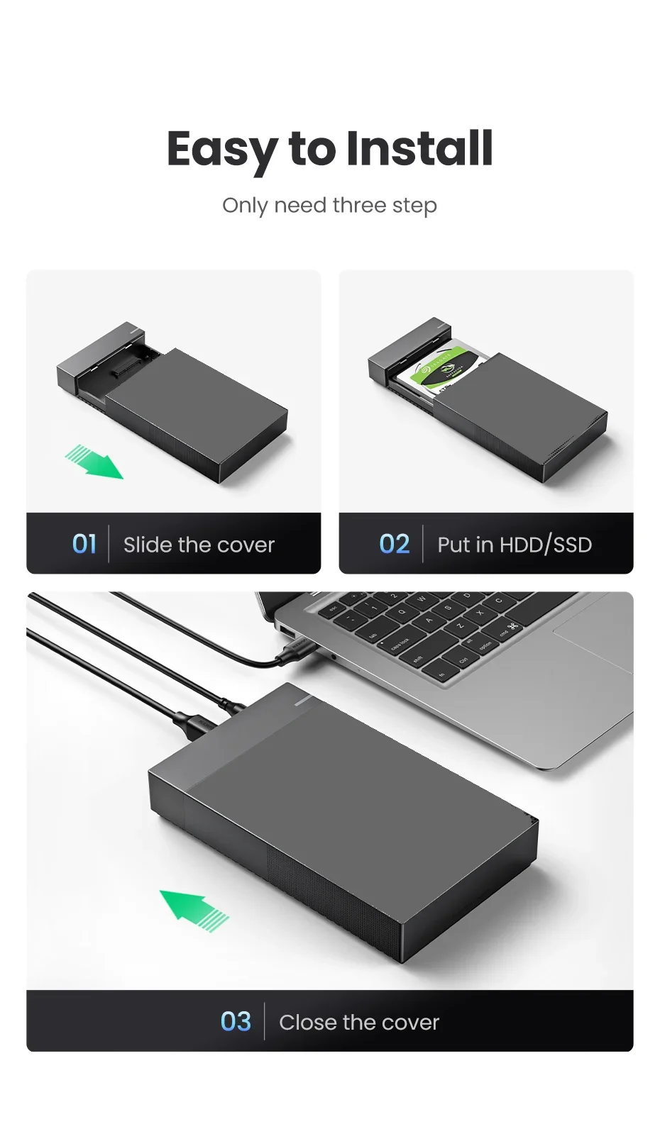 2.5/3.5 inch HDD Case USB3.0 Hard Drive Enclosure SATA to USB 3.0 External Hard Drive Reader 10TB Adapter for PC Laptop
