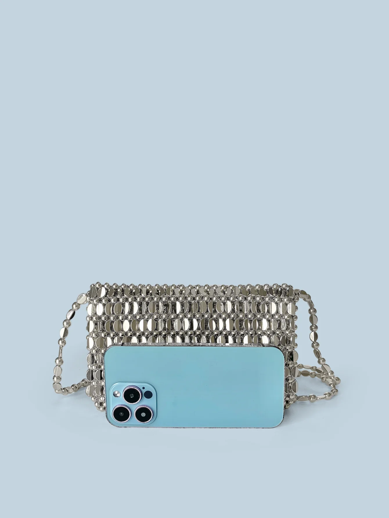 Summer New Blingbling Retro Silver Hollow Design Handmade Beaded Flip Phone Bag