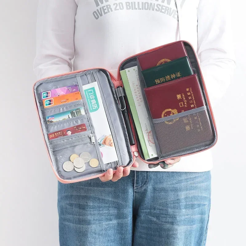 New Women Multi-Function Waterproof Travel Passport Holder Cover Case Pink Bags Family Document Organizer Travel Accessories Bag