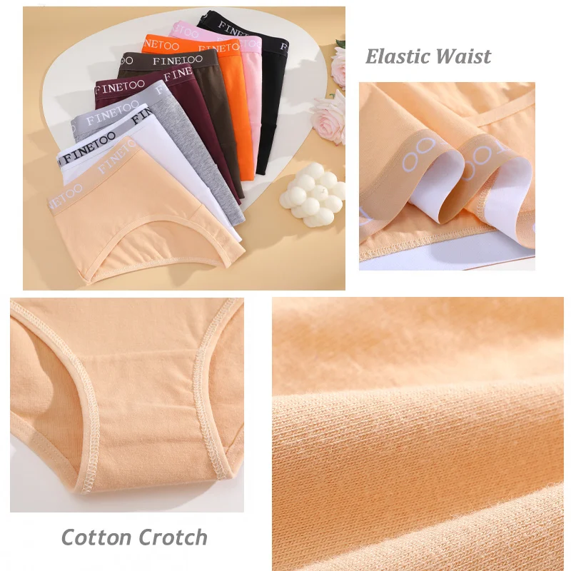 Finetoo 3pcs Women Cotton Panties Soft Underwear Sexy Low Rise Briefs Girls Breathable Soft Lignerie Female Solid Color Panties