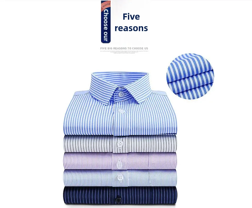 Men's Long-Sleeved Shirt Business Casual Solid Color Striped Plaid Spring Summer Free Ironing All Fit Tooling Comfortable