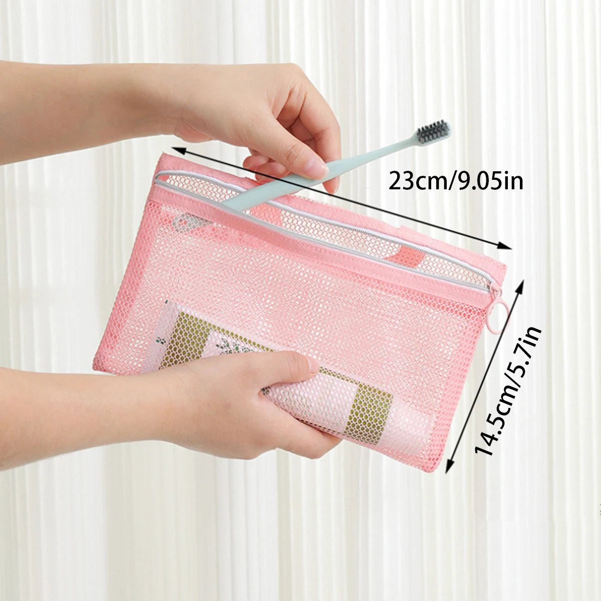 Pink Mesh Multi-Pocket Mini Makeup Bag Swimming Bag Portable Travel Storage Bag Portable Bath Bag Beach Bag One Pack