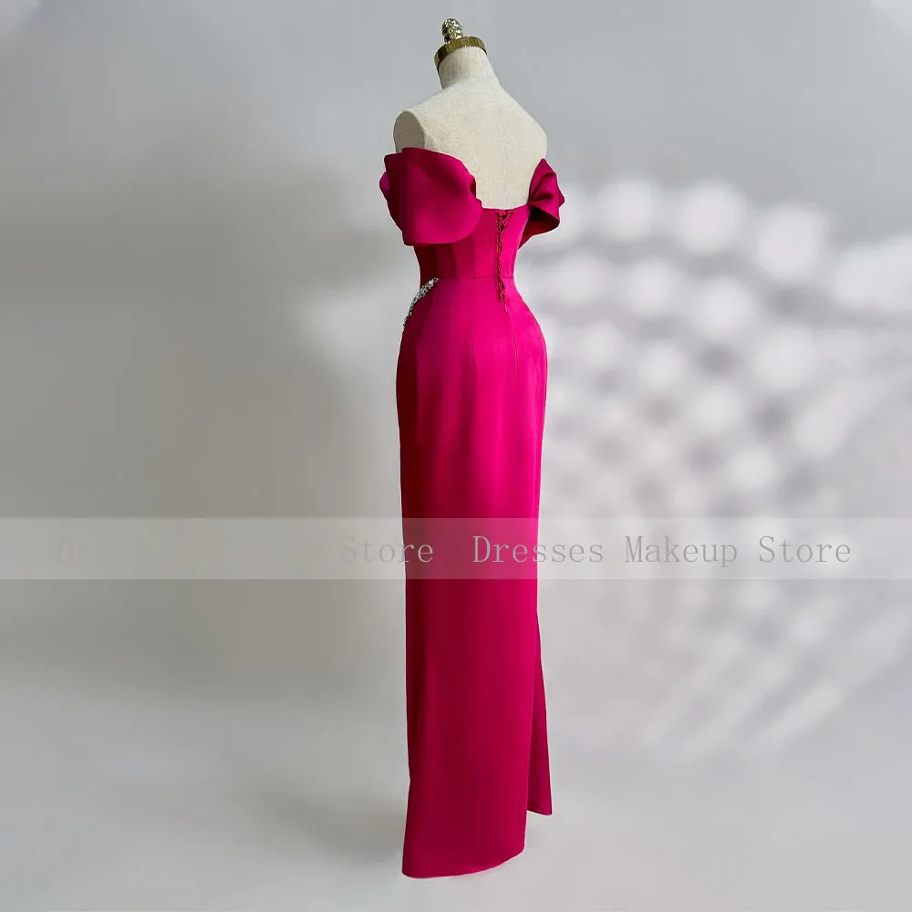 Customized Fuchsia Prom Dress Off the Shoulder Crystals Sweetheart Prom Gowns for Women Floor Length Column Formal Party Dresses