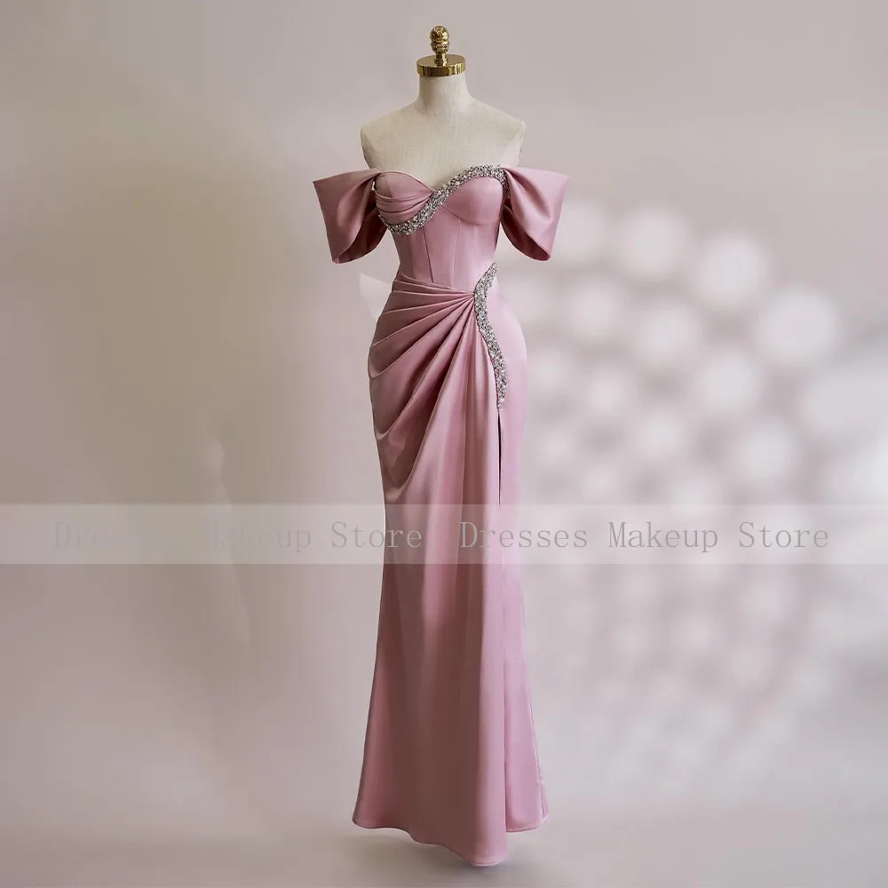 Customized Fuchsia Prom Dress Off the Shoulder Crystals Sweetheart Prom Gowns for Women Floor Length Column Formal Party Dresses