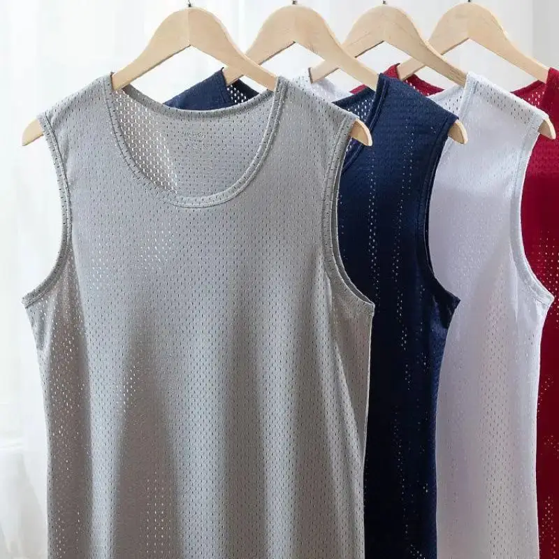 1 PC Men's Ice Silk Mesh Tank Tops Gym Stringer Transparent Bodybuilding Sleeveless Shirt Fitness Vest Male mesh Muscle Singlets