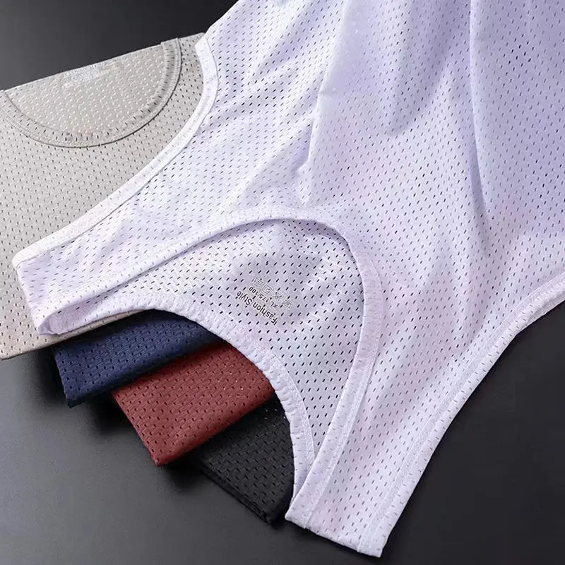 1 PC Men's Ice Silk Mesh Tank Tops Gym Stringer Transparent Bodybuilding Sleeveless Shirt Fitness Vest Male mesh Muscle Singlets