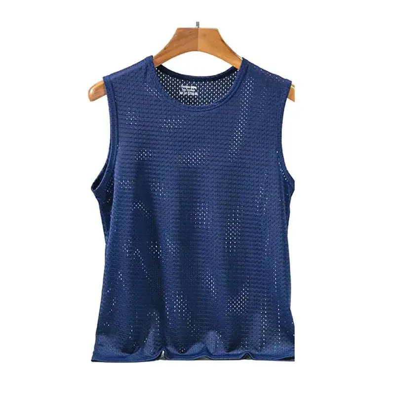 1 PC Men's Ice Silk Mesh Tank Tops Gym Stringer Transparent Bodybuilding Sleeveless Shirt Fitness Vest Male mesh Muscle Singlets
