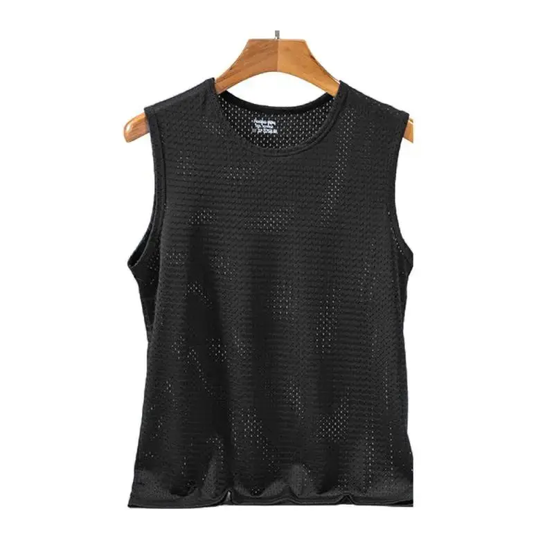 1 PC Men's Ice Silk Mesh Tank Tops Gym Stringer Transparent Bodybuilding Sleeveless Shirt Fitness Vest Male mesh Muscle Singlets